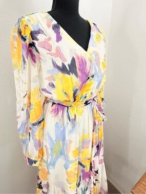 NWT DKNY Sunshine Multi Floral Chiffon Midi Dress Size 4